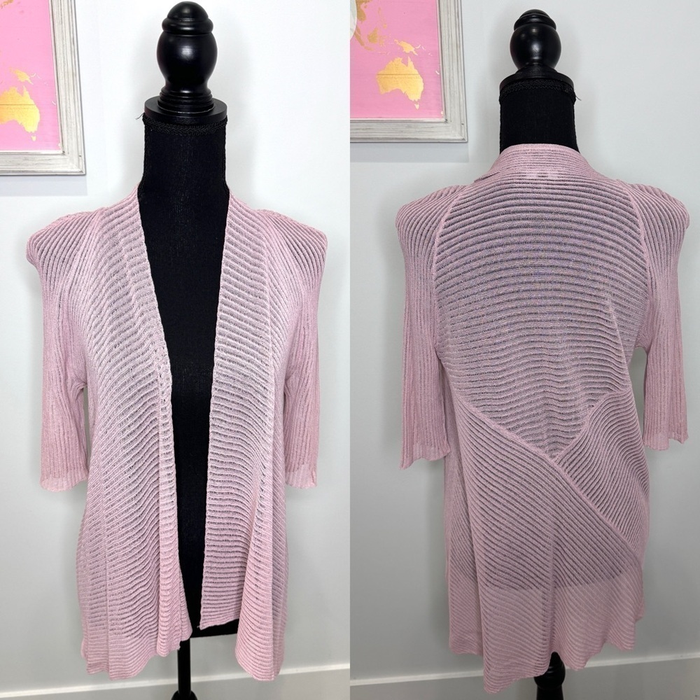 Eileen Fisher Pink Short Front Open Weave Knit Cardigan (XS)